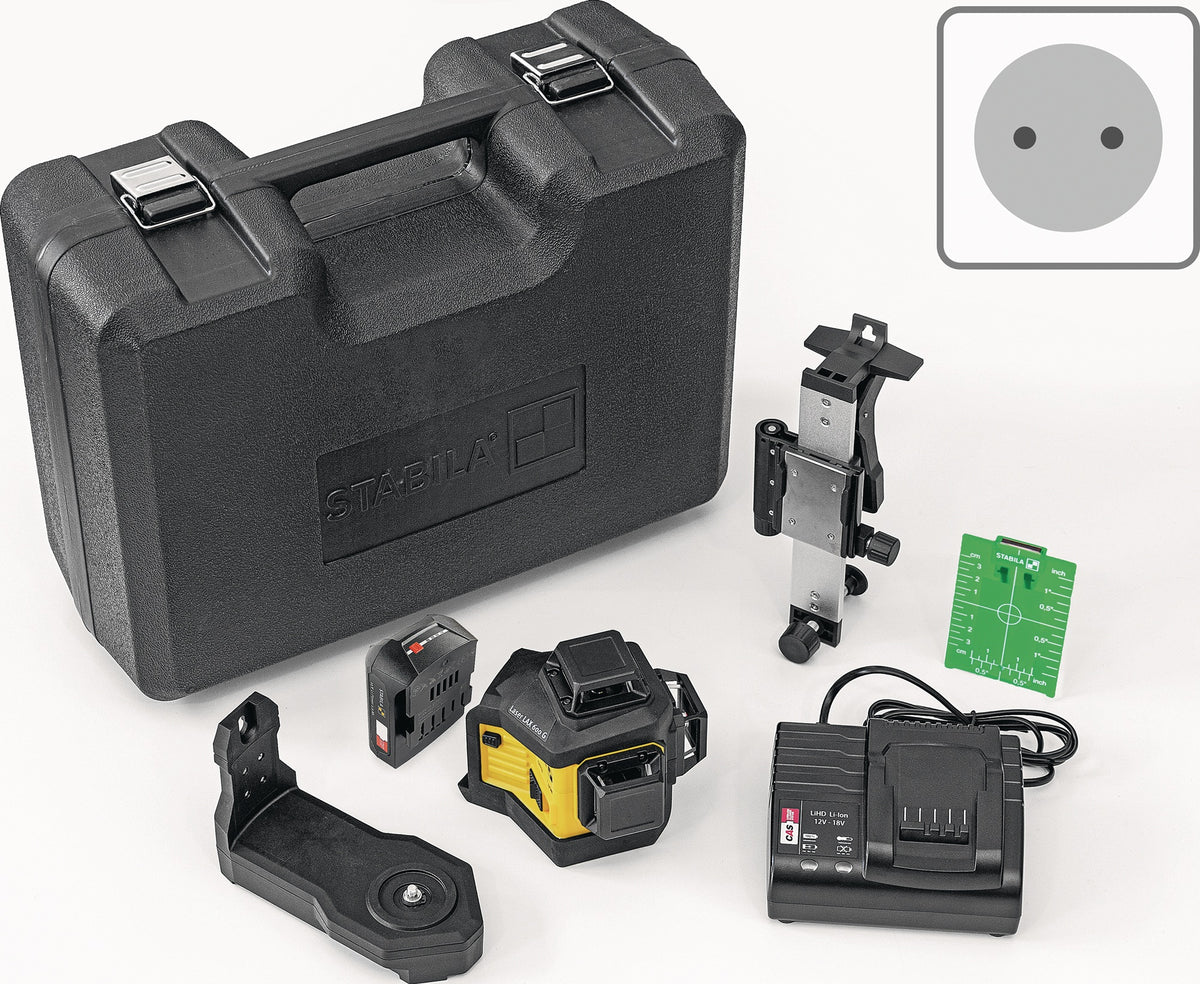 STABILA Multilinienlaser LAX 600 G – Grüne 3x360°-Linien, 40 m, IP65, Akku