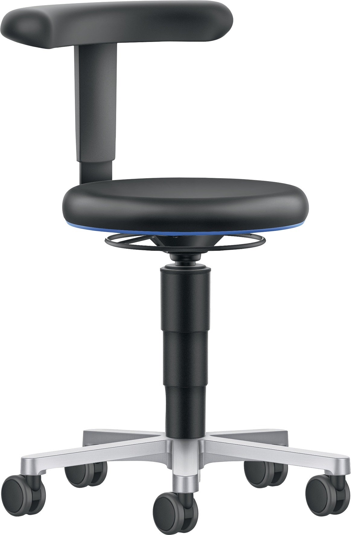 BIMOS Drehhocker Alu poliert Kunstleder schwarz Sitzhöhe 450-650 mm mit Rollen