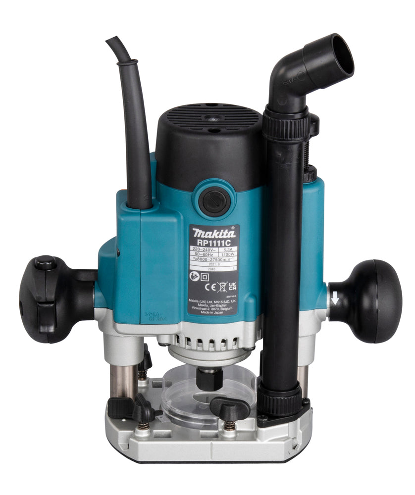 Makita Oberfräse – variable Drehzahl bis 27.500 min⁻¹ & präzise Tiefeneinstellung - RP1111CJFA