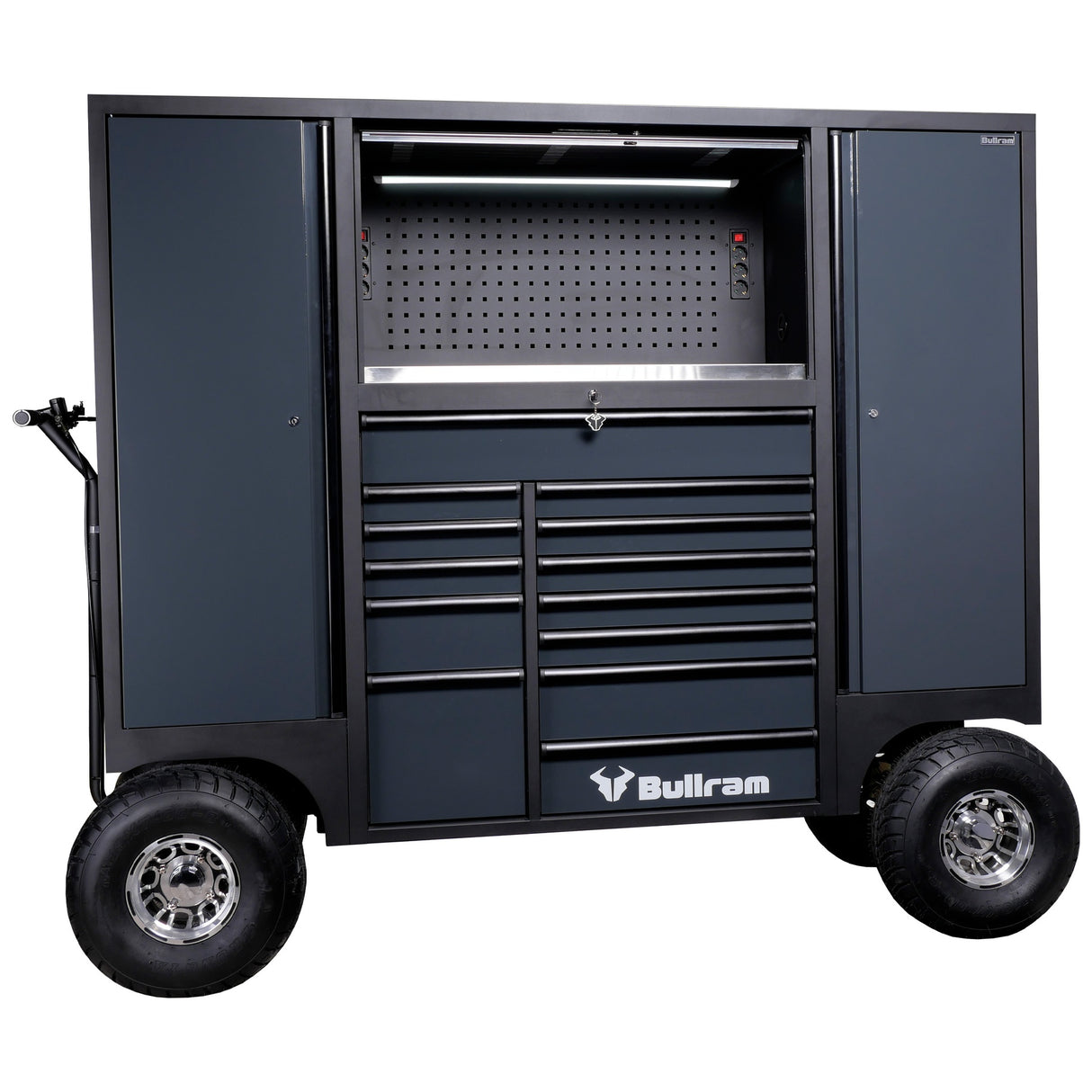 Bullram Roadmaster Profi-Werkstattwagen 13 Schubladen mobiler Werkzeugschrank mit LED, 230v Schuko - TB173PB