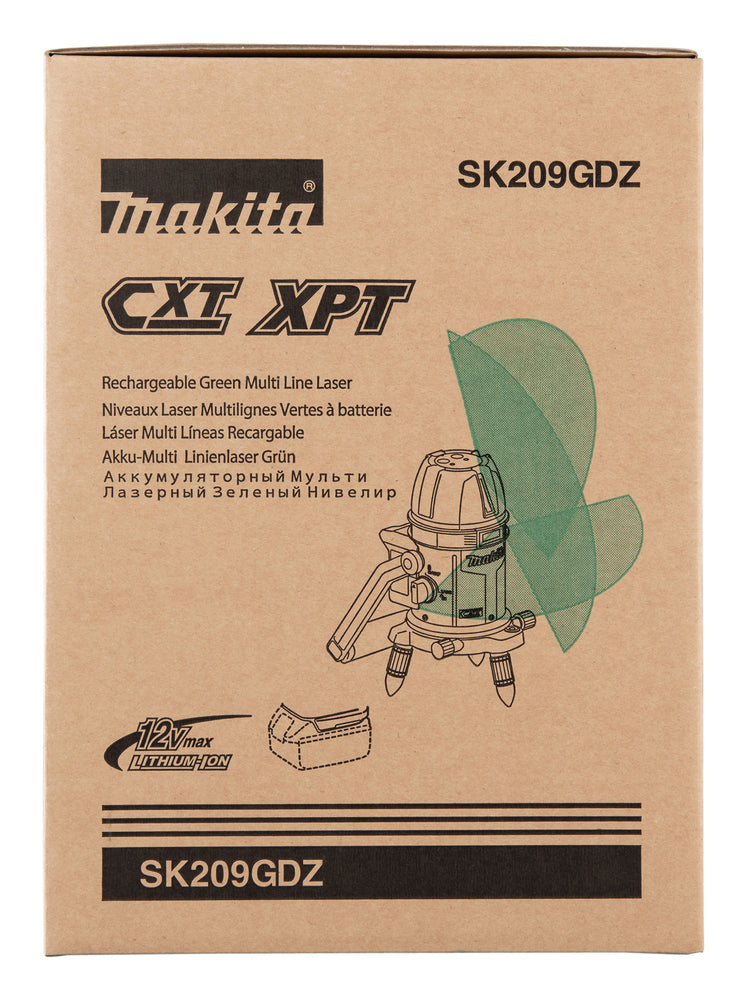 Makita Akku-Multilinienlaser – grüne Linien, selbstnivellierend, IP54 & 40 h Laufzeit - SK209GDZ