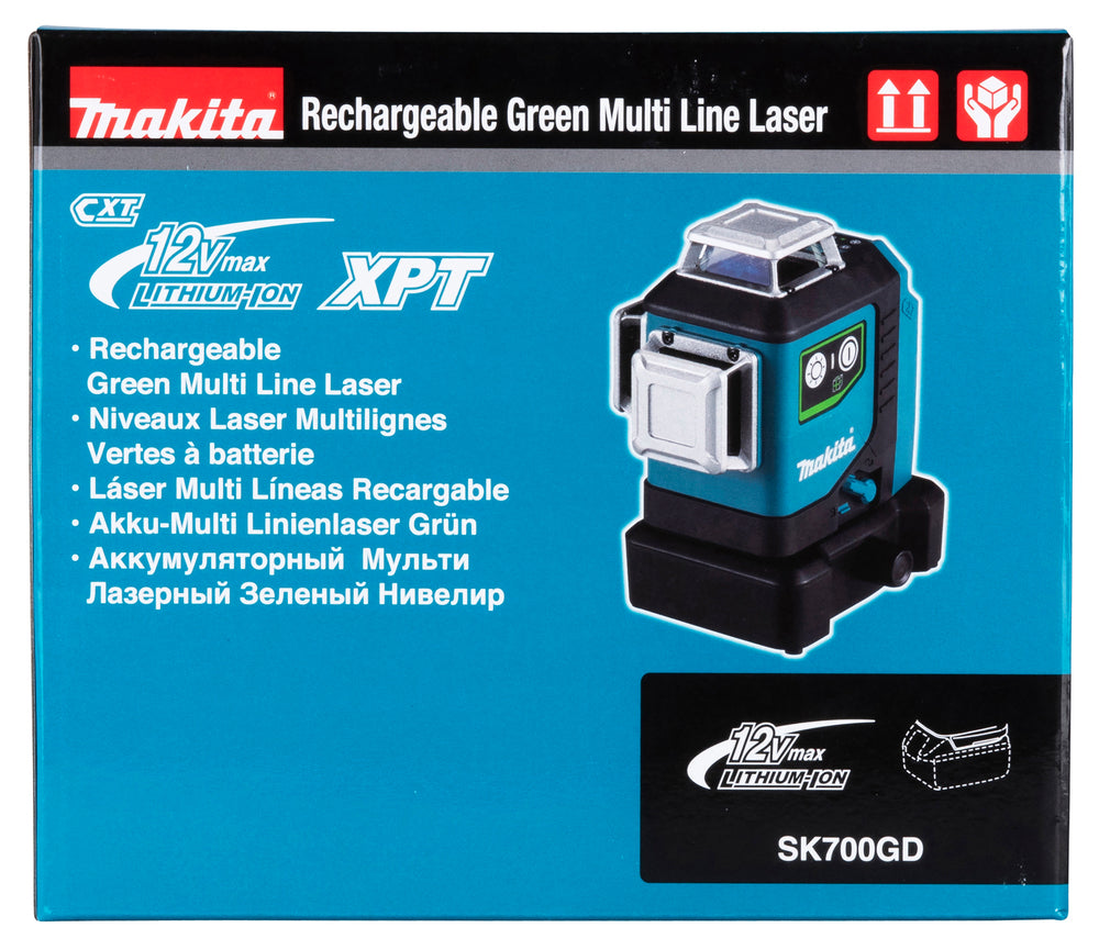 Makita Akku-Multilinienlaser – 360° Kreuzlinien, grün, IP54 & XPT-Schutz - SK700GD