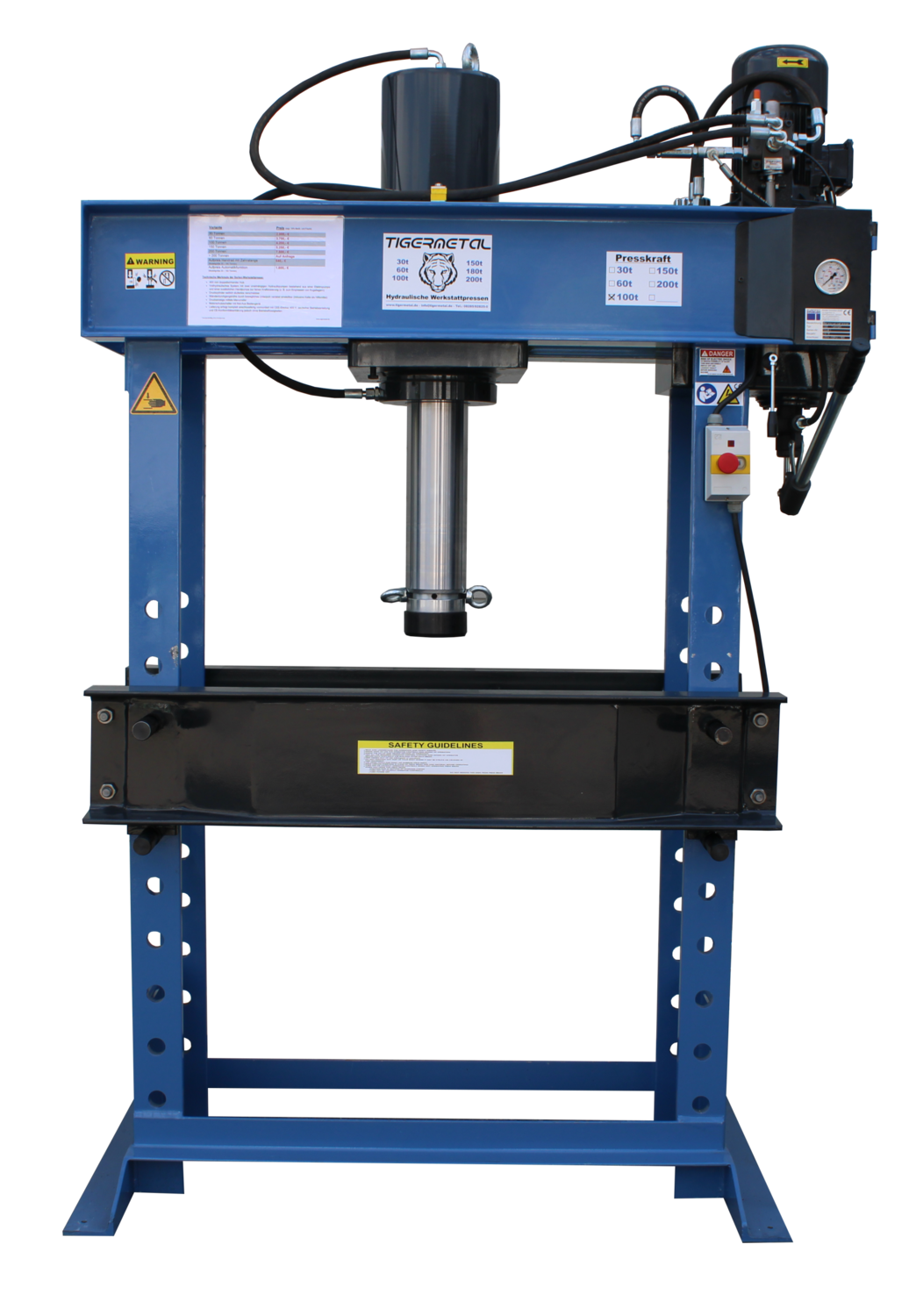 Tigermetal Hydraulische Werkstattpresse 30 Tonnen mit elektrischer Handpumpe - TM00007