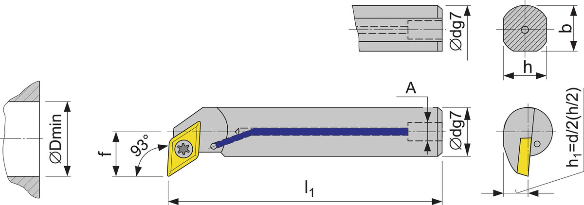 TECWERK Bohrstange E10K-SDUCR 07 VHM mit Innenkühlung, rechts, Ø 10 mm