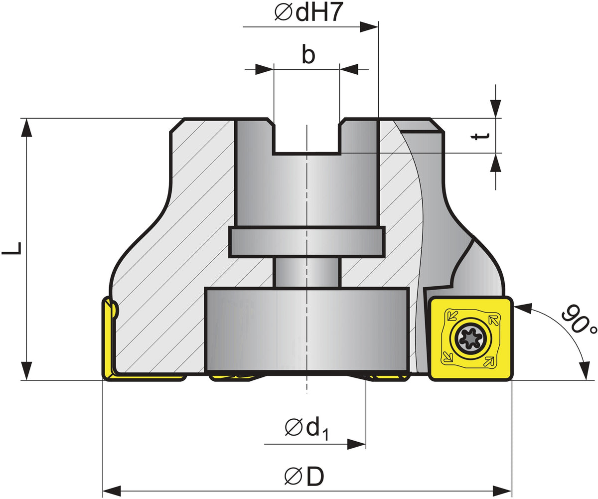 TECWERK Eckfräser 50 mm vernickelt mit Innenkühlung Z5 für SDMT 120508