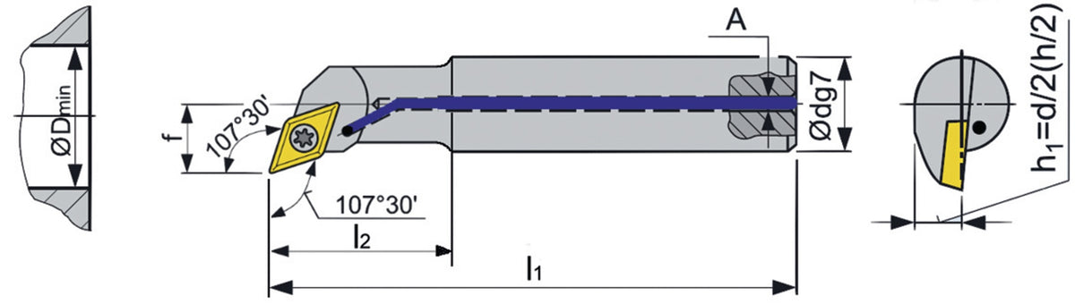TECWERK Bohrstange A0810H-SDQCR 07 mit Innenkühlung, rechts, vernickelt