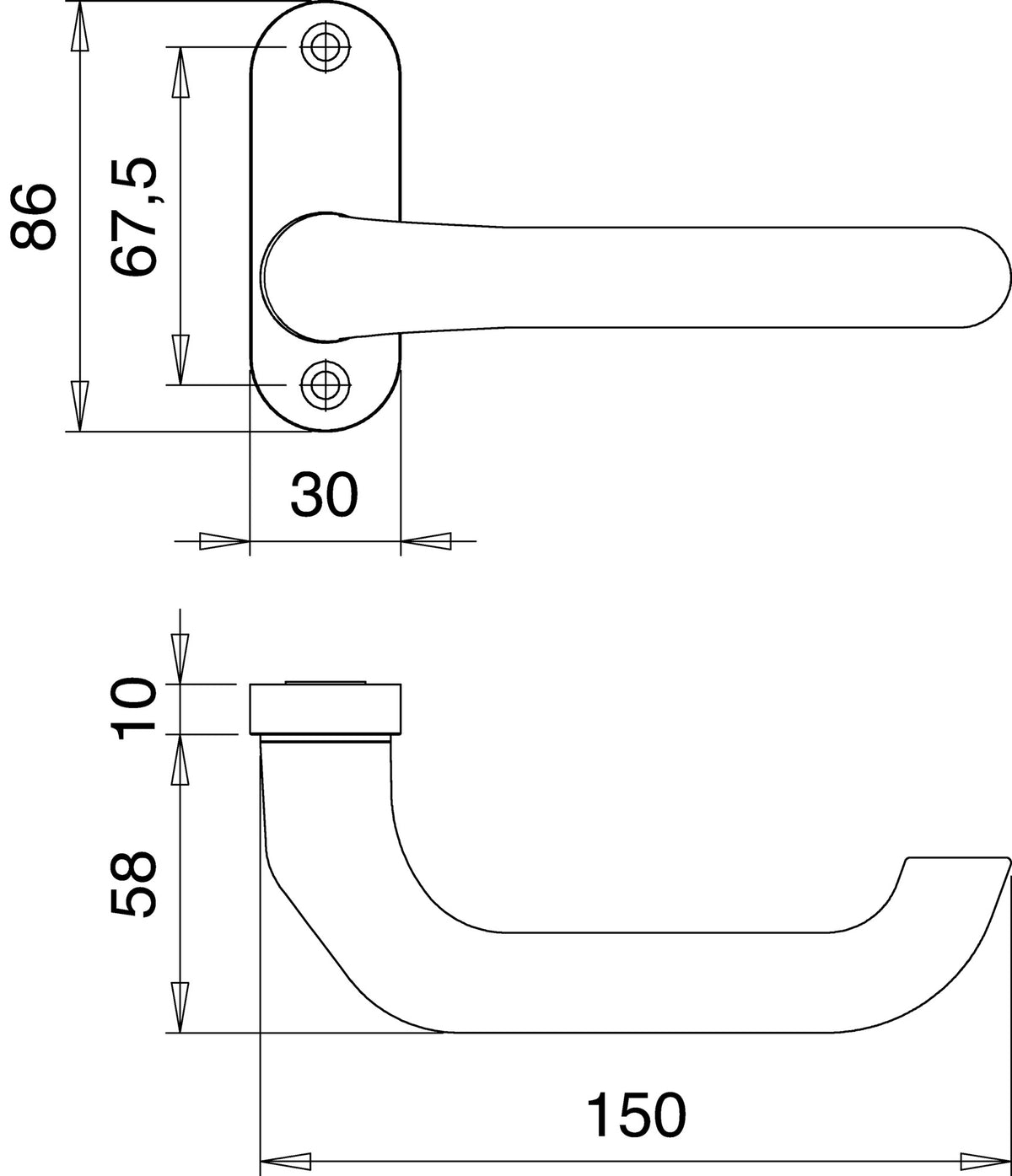EDI Profiltürdrückerlochteil 1391/0000 Aluminium F1 oval 8 mm gekröpft – fest-drehbar für Rahmentüren