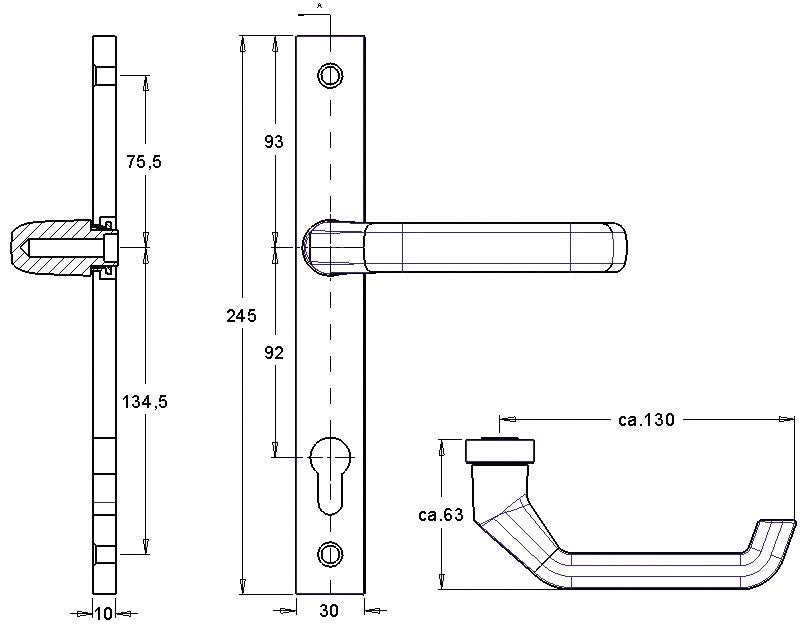 EDI Profiltürgarnitur 2312/9203 Aluminium F1 PZ für Türstärke 68-77 mm – Wechselgarnitur