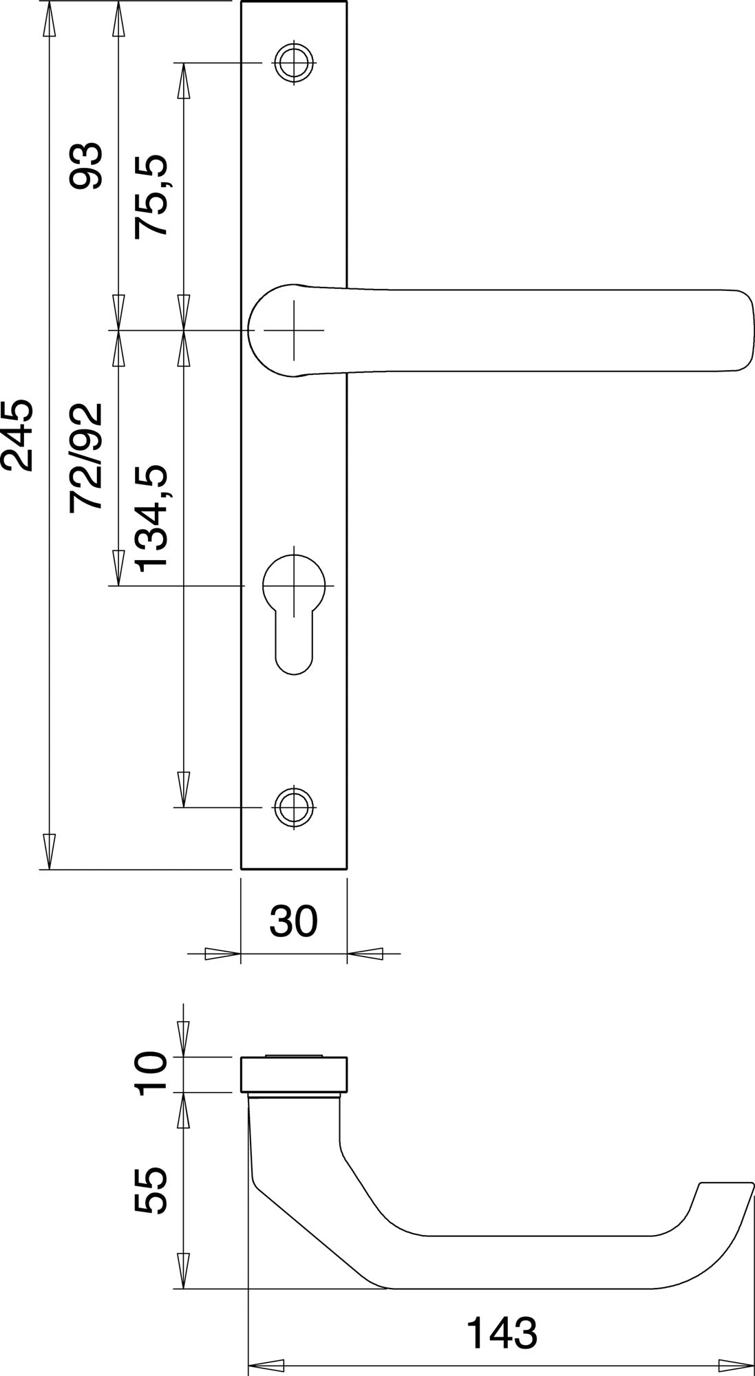 EDI Profiltürgarnitur 2312/9203 Aluminium F1 PZ für Türstärke 68-77 mm – Wechselgarnitur