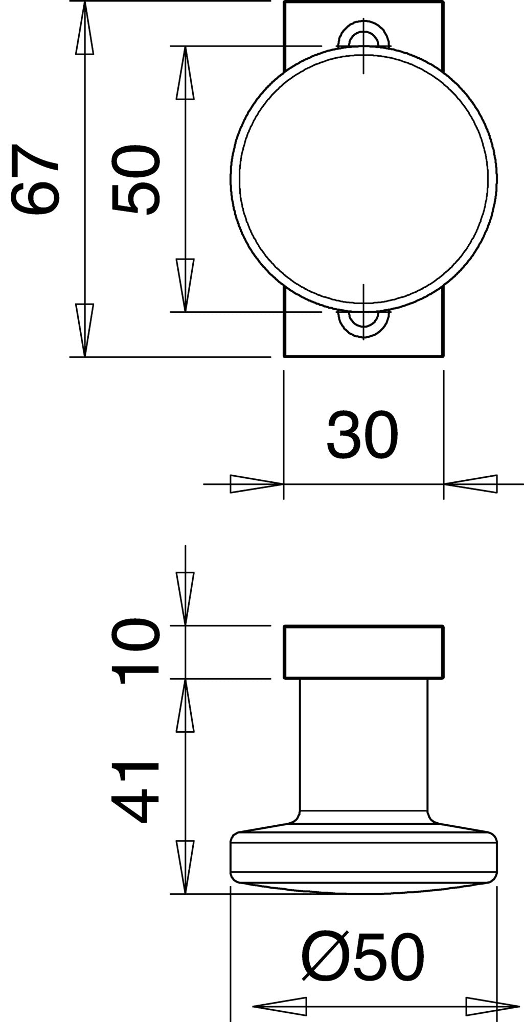 EDI Profiltürknopf 1396/7020 aus Aluminium, fest auf Rosette, DIN links/rechts