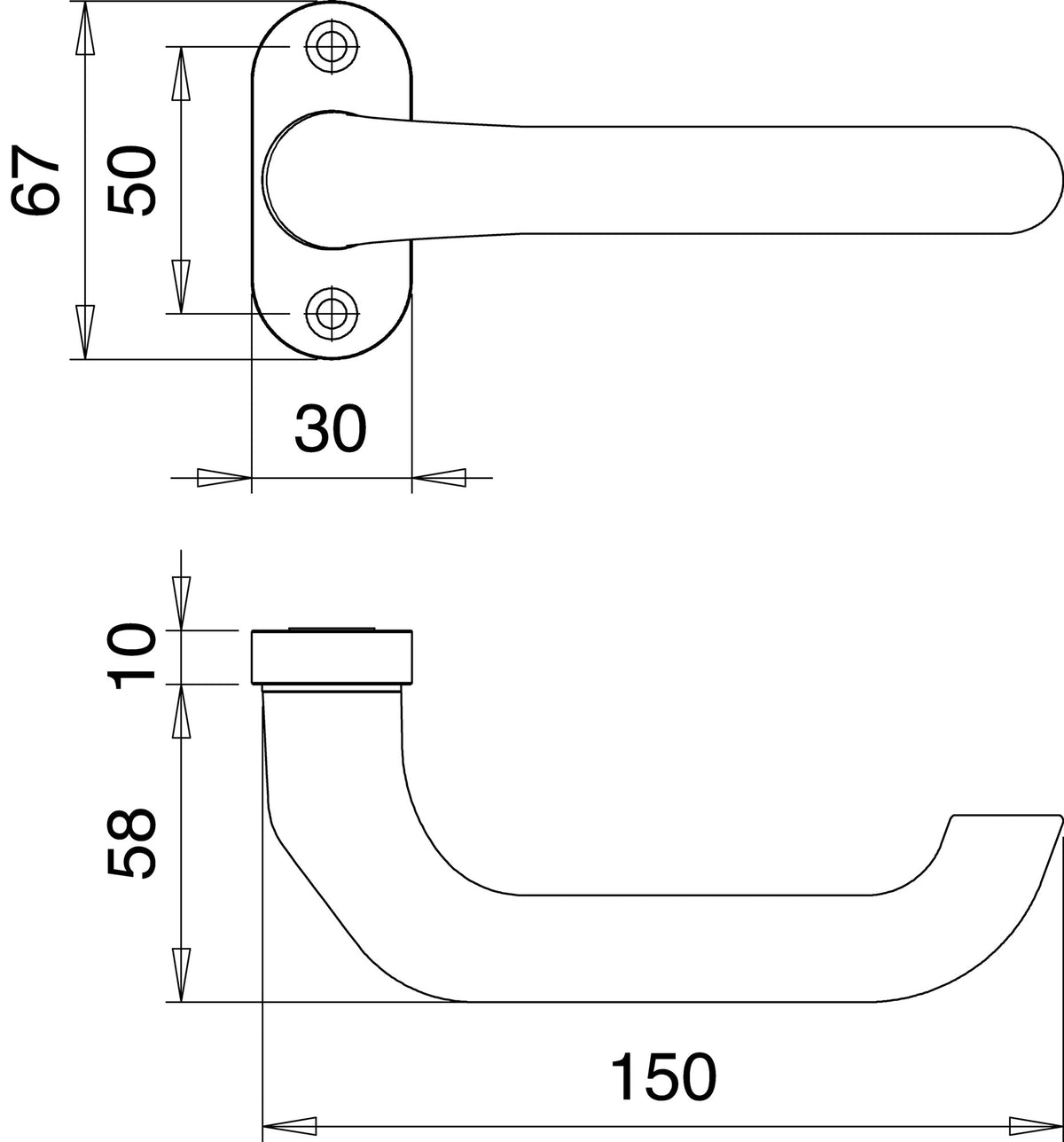 EDI Profiltürdrückerlochteil 1308/0000 Aluminium F1 oval 8 mm gekröpft für Rahmentüren