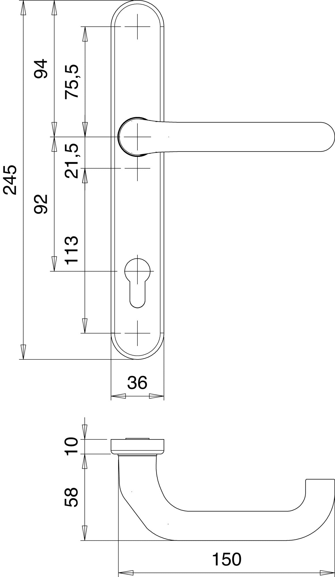 EDI Rahmen-1/2 Innen-Garnitur 1300/0235 Alu F1 PZ – Drückergarnitur für Rahmentüren
