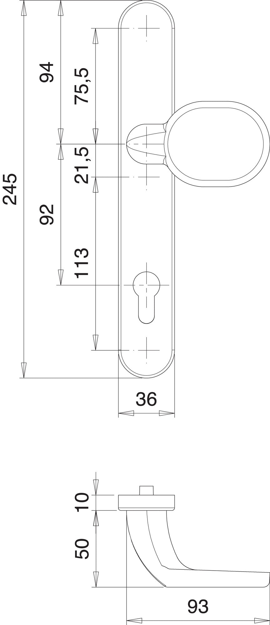 EDI Profiltürgarnitur 1300/K22/035 Alu F1 PZ – Wechselgarnitur DIN links/rechts
