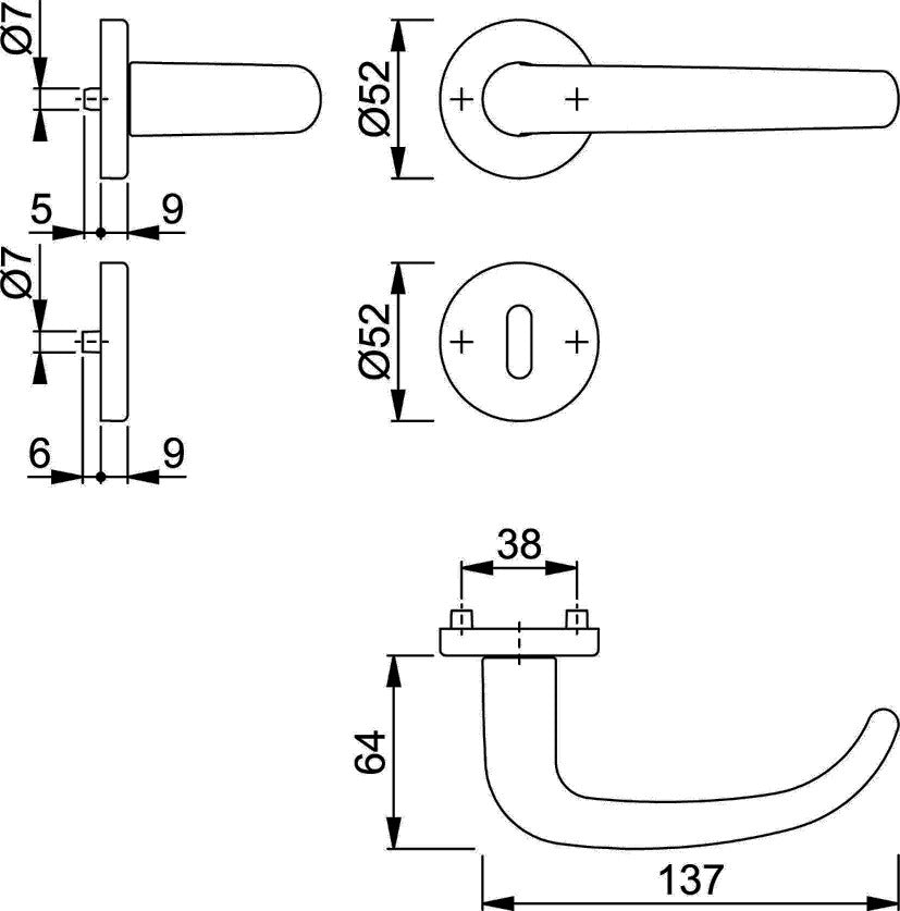 HOPPE Rosettengarnitur San Francisco 1301/42KV/42KVS Alu F1 U-Form DIN L/R