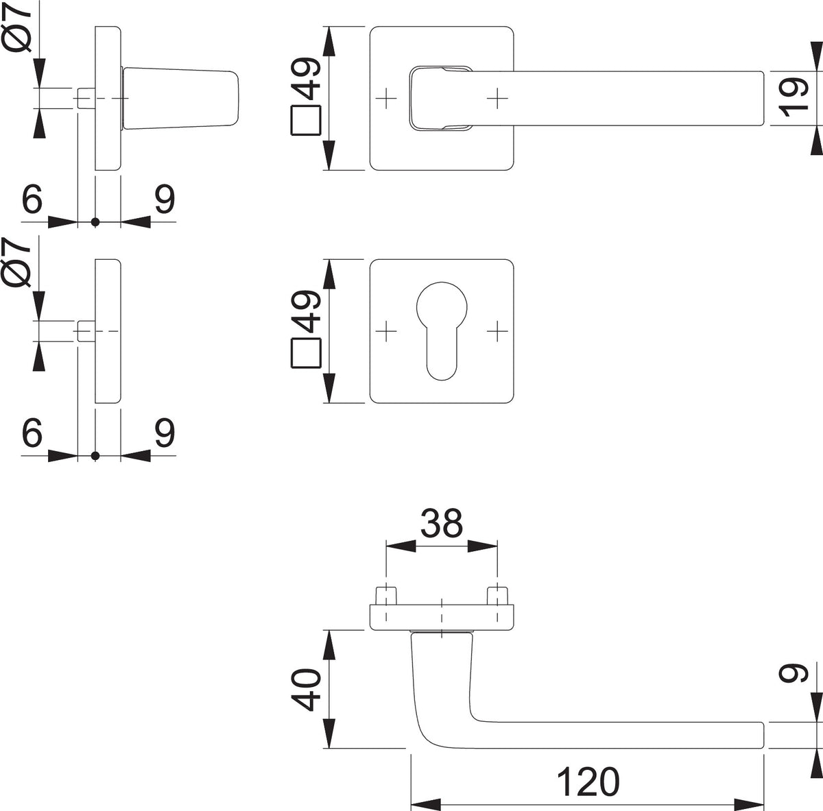 HOPPE Rosettengarnitur Dublin 1124/843KV Aluminium F1 eckig DIN L/R für Innentüren