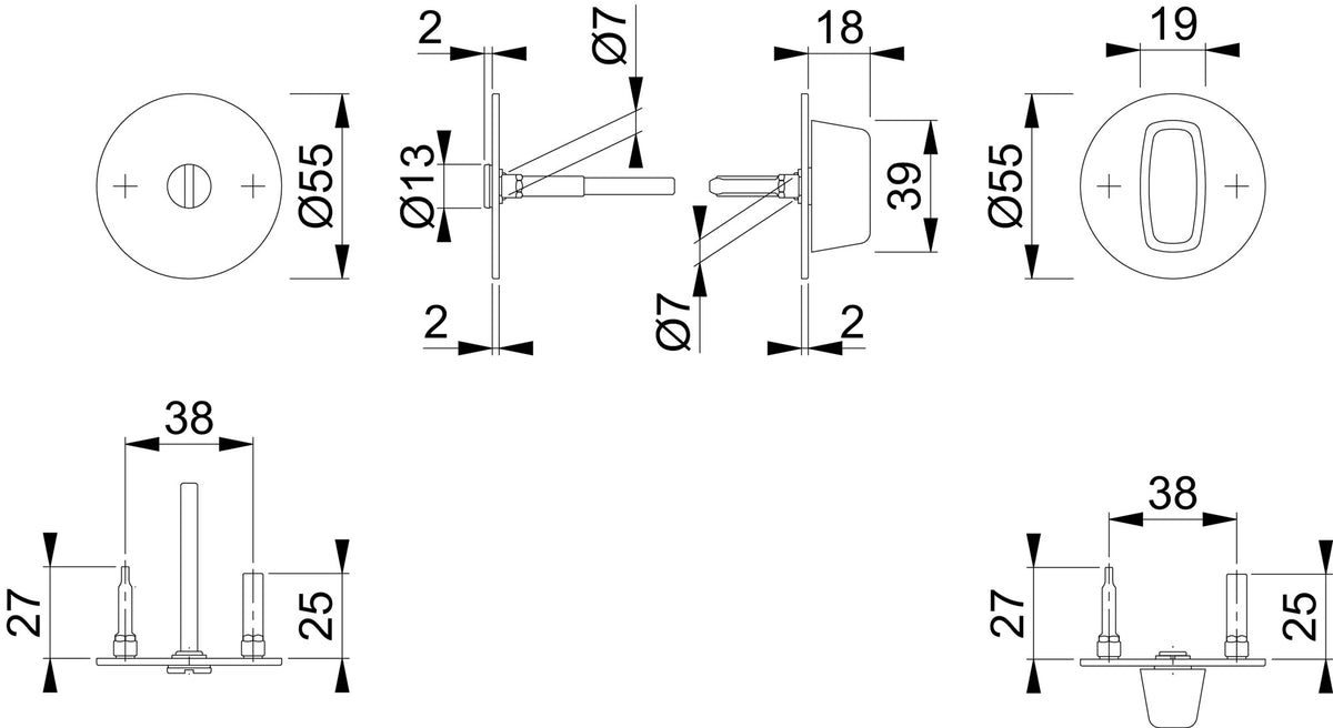 HOPPE Schlüsselrosetten-Paar E849NS Edelstahl matt für Innentüren – SchnellstiftPlus, 2 mm, Ø 55 mm