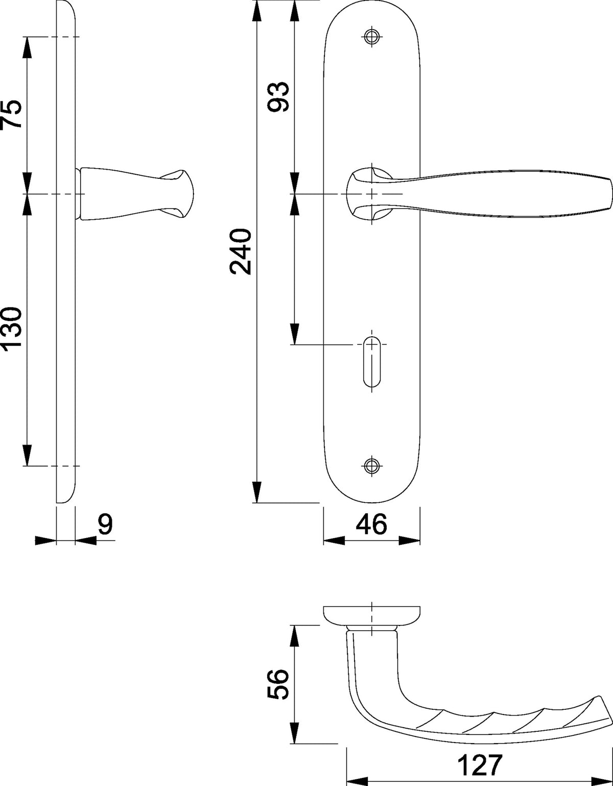 HOPPE Langschildgarnitur NY 1810/273P Aluminium F1 DIN L/R 72 mm
