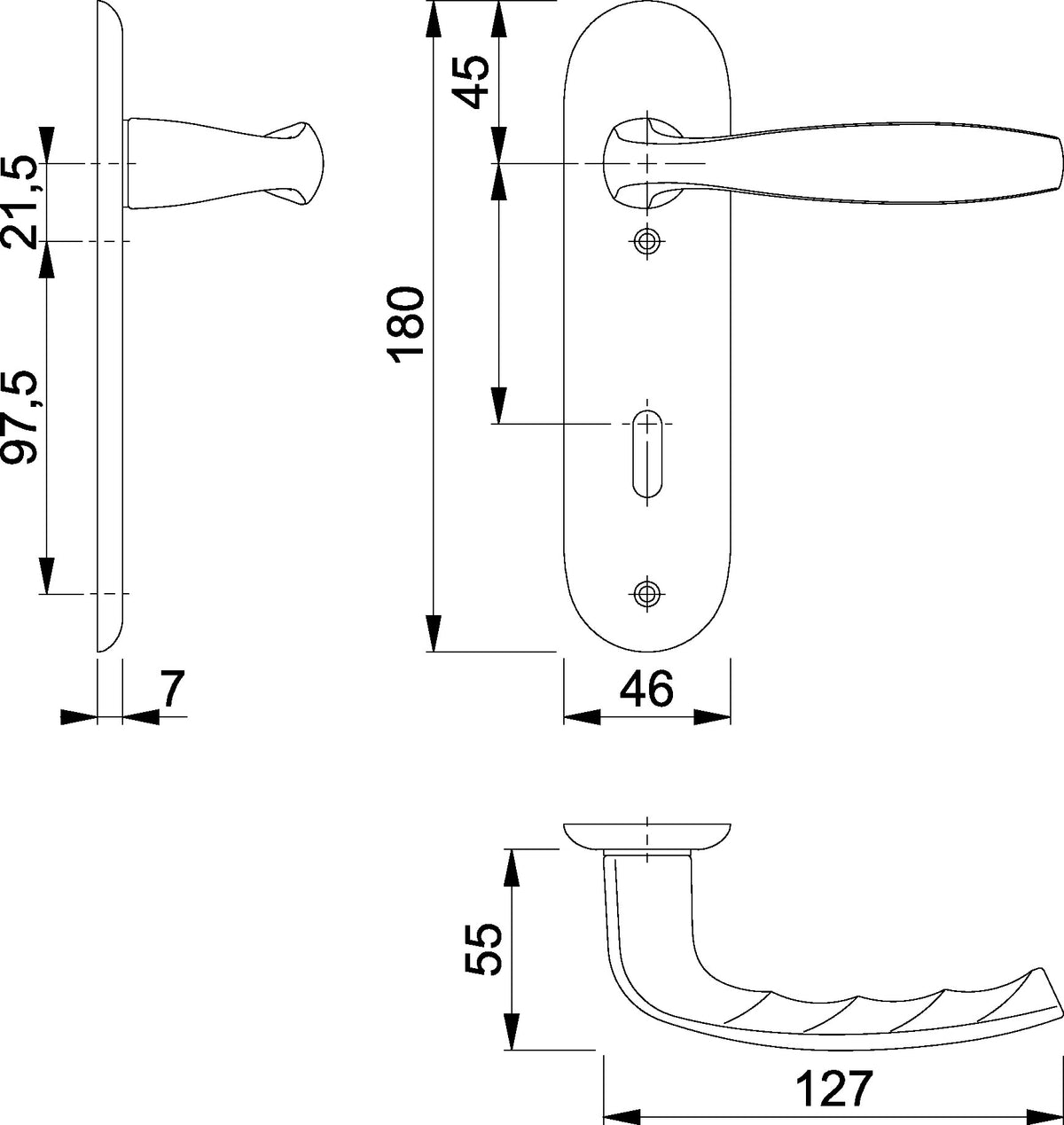 HOPPE Kurzschildgarnitur NY 1810/273KP Aluminium F1 für Innentüren DIN 1906