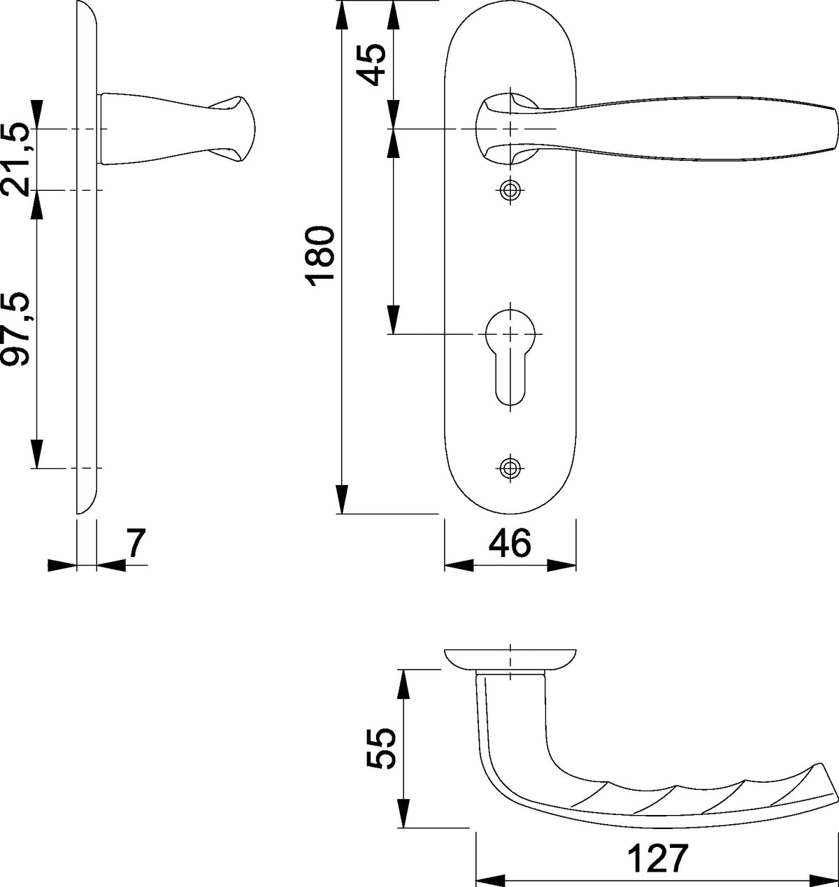 HOPPE Kurzschildgarnitur NY 1810/273KP Aluminium F1 für Innentüren DIN 1906