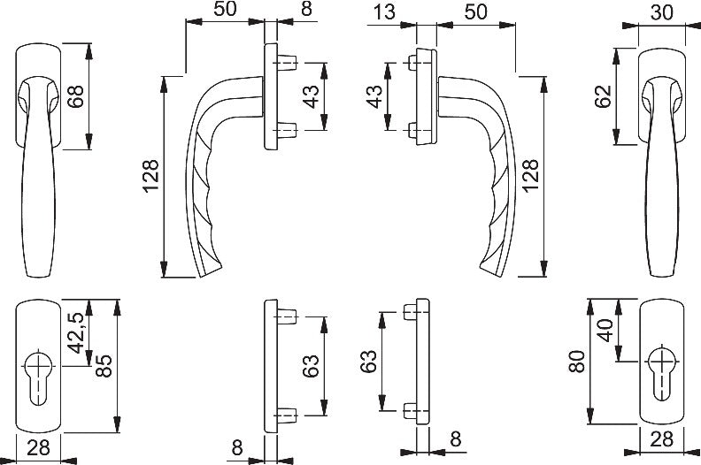 HOPPE Balkongarnitur New York 0810/961N Aluminium F1 für Türstärke 63-73 mm