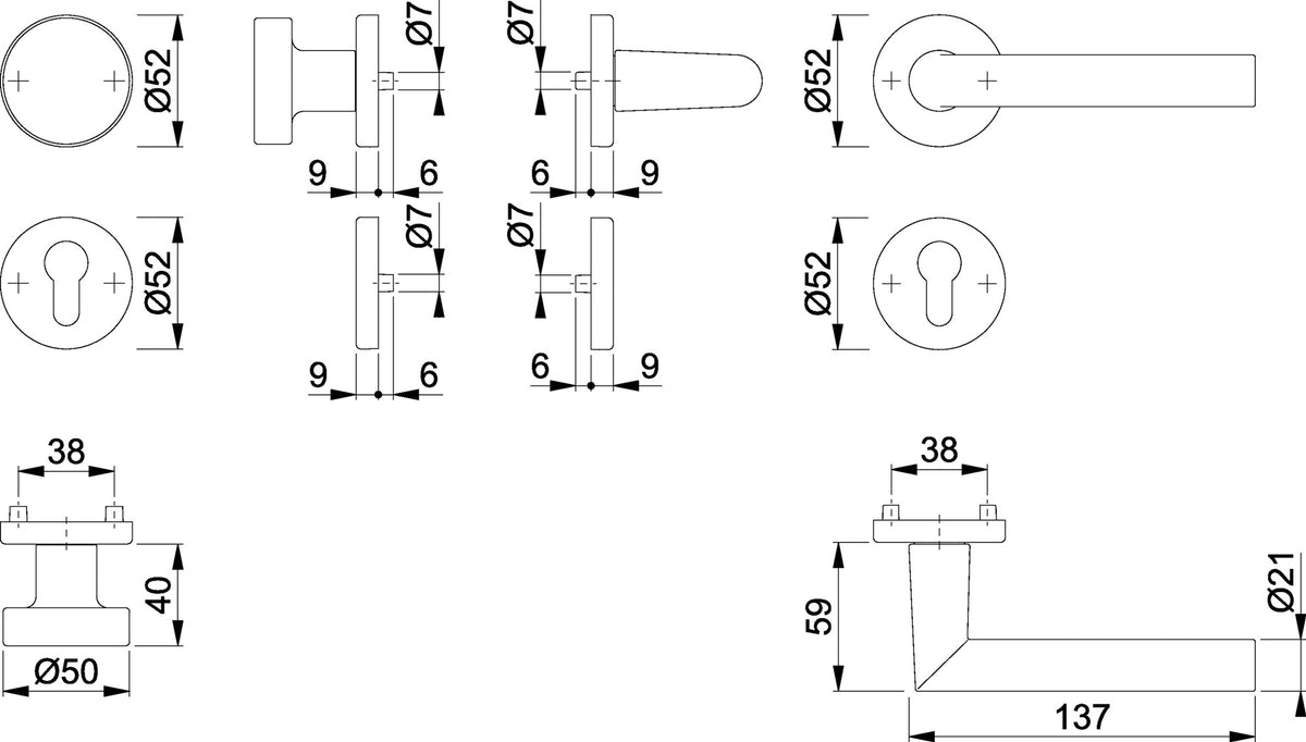 HOPPE Rosettengarnitur Amsterdam 1400/42KV/42KVS Aluminium F1 rund DIN L/R – Drückergarnitur