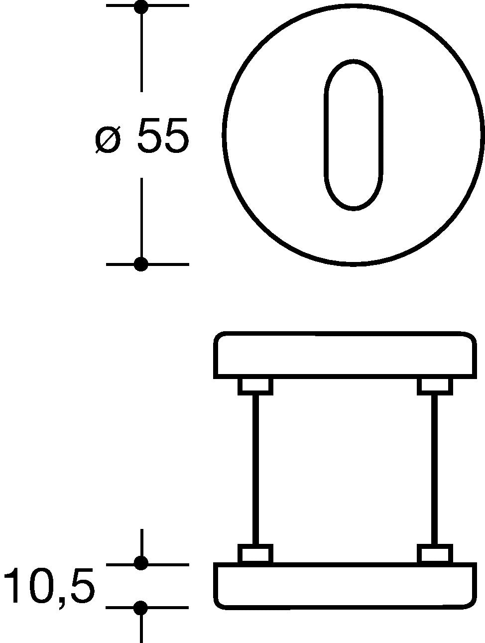 HEWI Schlüsselrosetten-Paar 306.23PB 90 – Rund, PZ, 55 mm, tiefschwarz matt, für Türstärke 38,1–48 mm