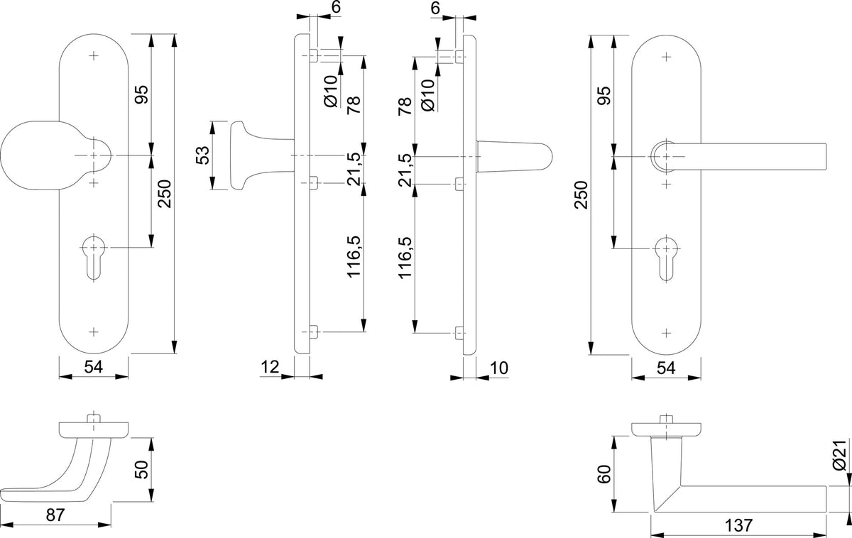 HOPPE Schutzgarnitur Amsterdam 86G/3331/3310/1400 Aluminium F1 für Abschlusstüren, ES 1