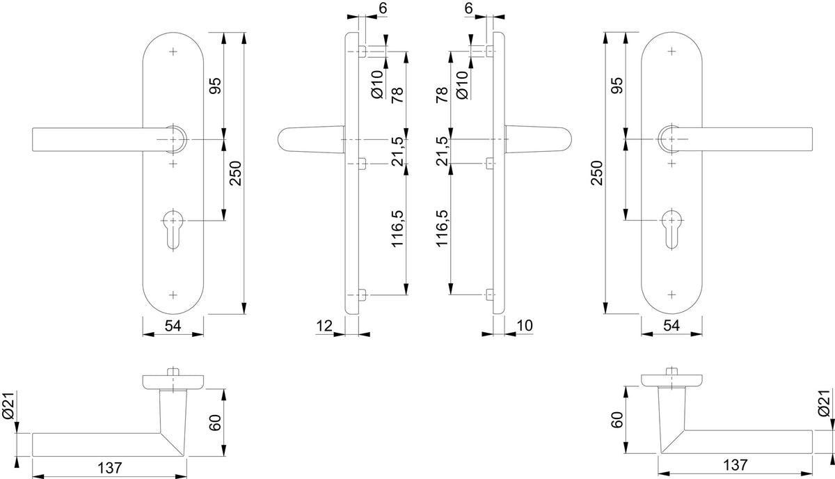 HOPPE Schutzgarnitur Amsterdam 86G/3331/3310/1400 Aluminium F1 für Abschlusstüren, ES 1