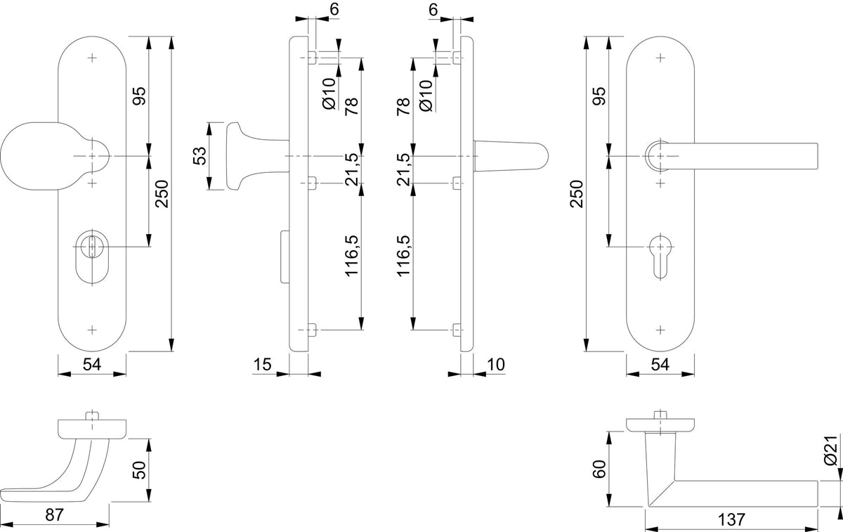 HOPPE Schutzgarnitur Amsterdam 86G Alu F1, ES 1, DIN 18257, 72 mm, 37-47 mm