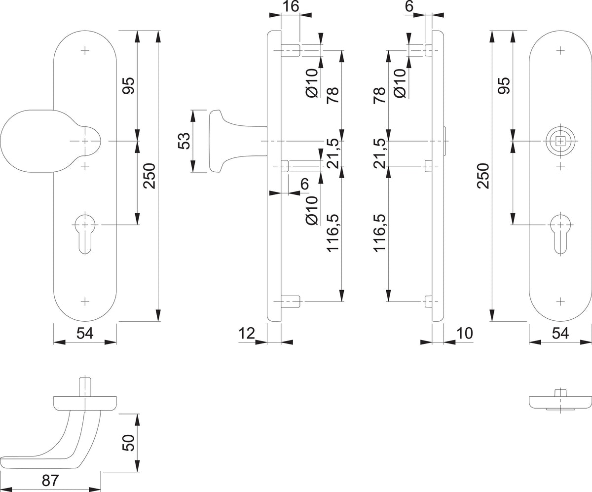 HOPPE Schutzgarnitur 86G/3331/3310 Aluminium F1 für 67-77 mm Türen, ES1 (SK2)