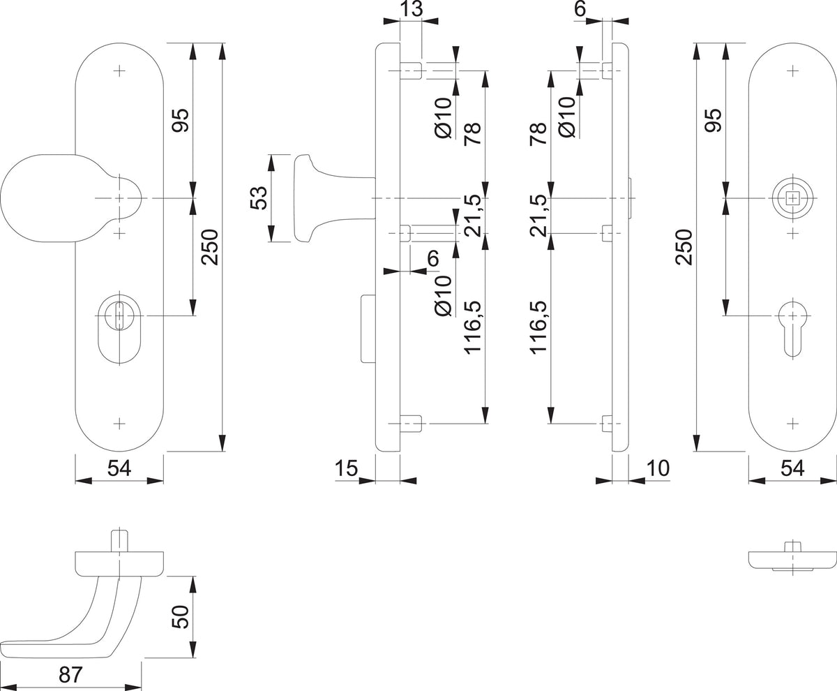 HOPPE Schutzgarnitur 86G/3332ZA/3310 Alu F1 – ES1 (SK2) Wechselgarnitur 92 mm für Türstärke 67-77 mm