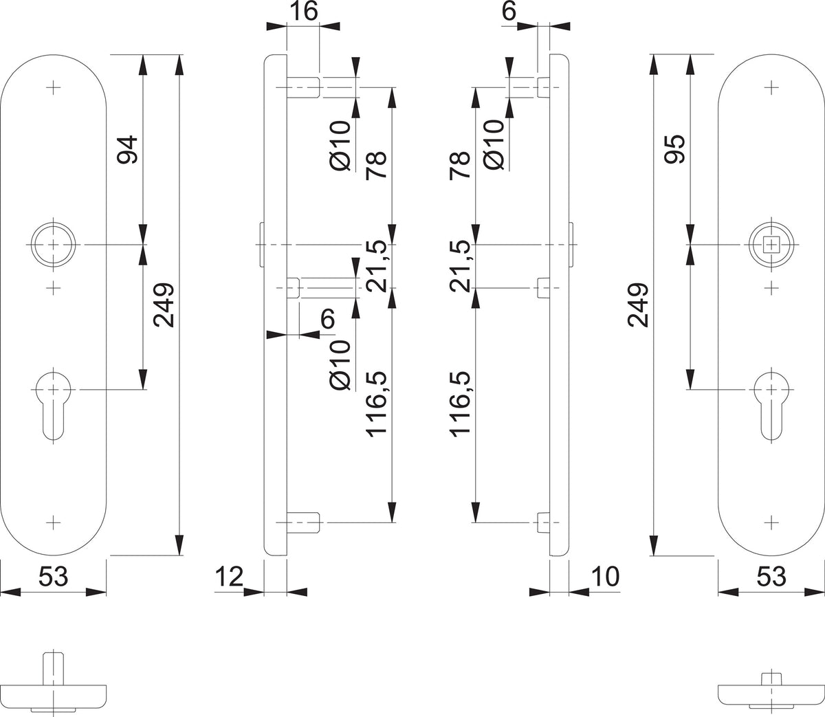 HOPPE Langschildpaar F69 VA Edelstahl PZ 92 mm für Außen-/Wohnungstüren