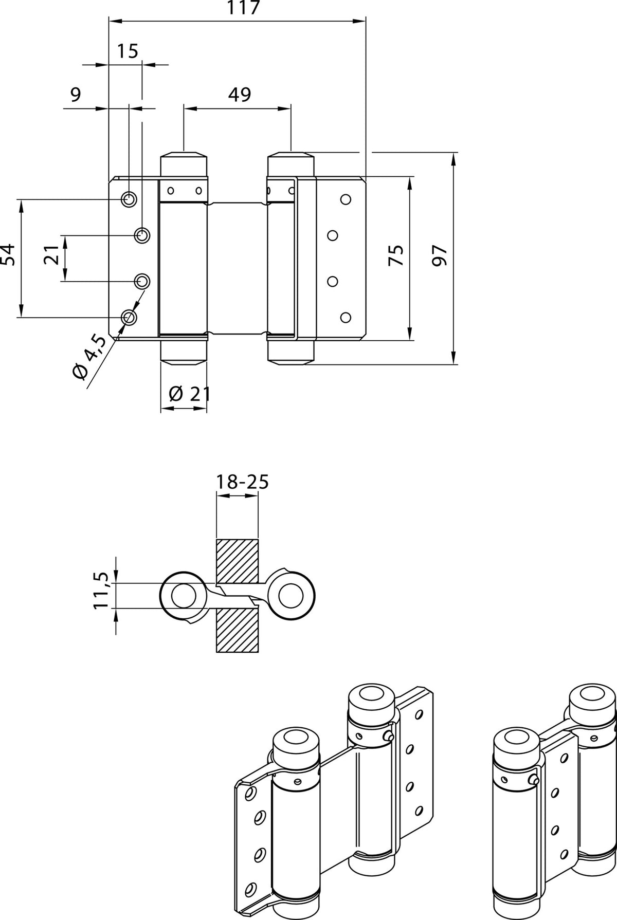 Pendeltürband VA Gr.29 L.75mm 15kg TS 18-25mm DENI – doppelt wirkend