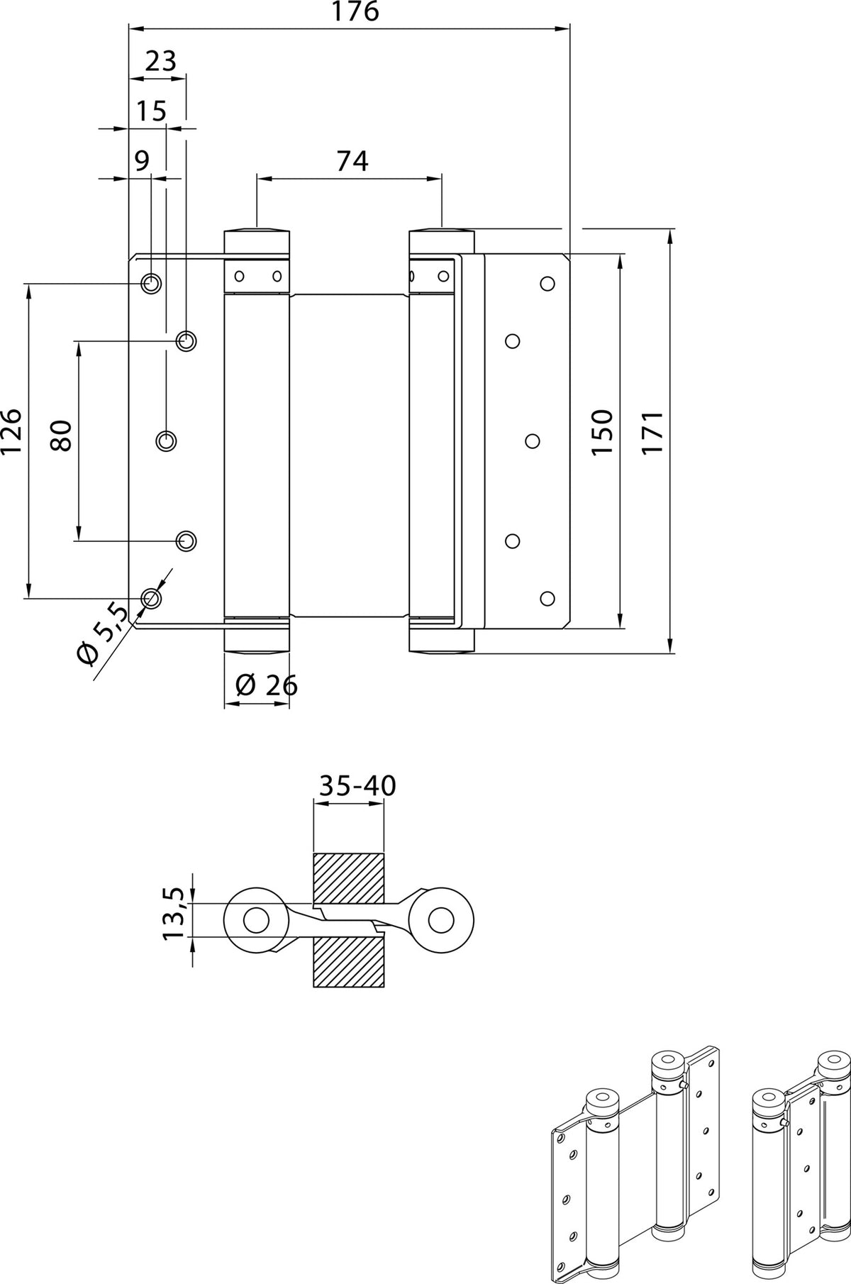 Pendeltürband VA Gr.29 L.75mm 15kg TS 18-25mm DENI – doppelt wirkend