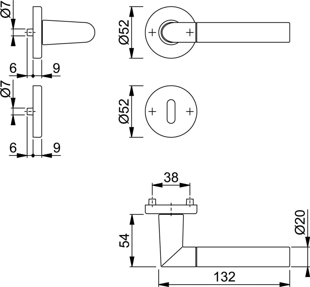 HOPPE Rosettengarnitur Lecce 1405/42KV/42KVS Alu F49/F9-2 rund OB DIN L/R