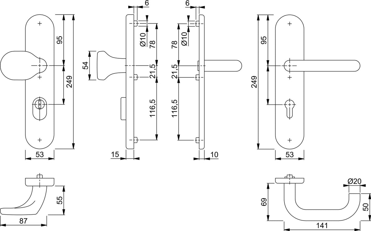 HOPPE FS-Schutzgarnitur Paris FS-E86G/3332ZA/3310/138F – Feuerschutz für Außentüren, Edelstahl F69