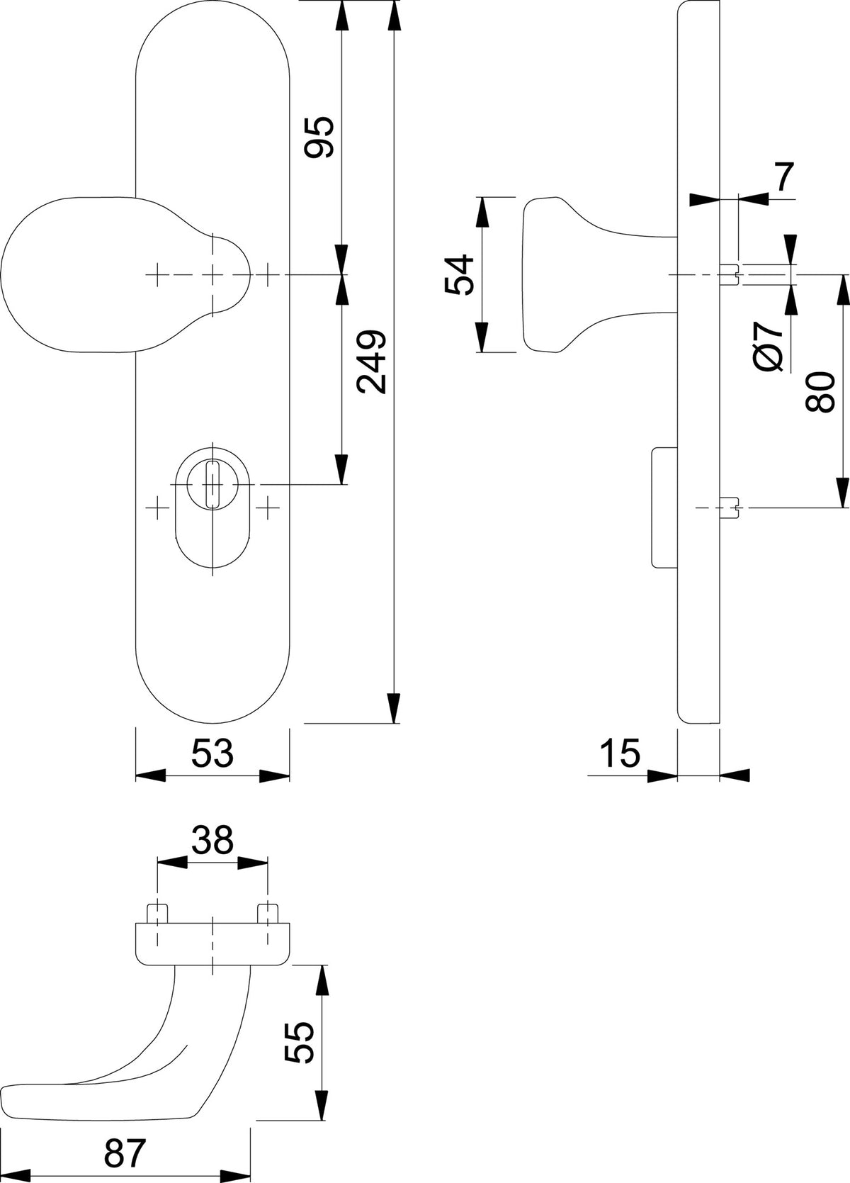 HOPPE Knopflangschild E86G/3332ZA Edelstahl für Kombischutz PZ 72 mm