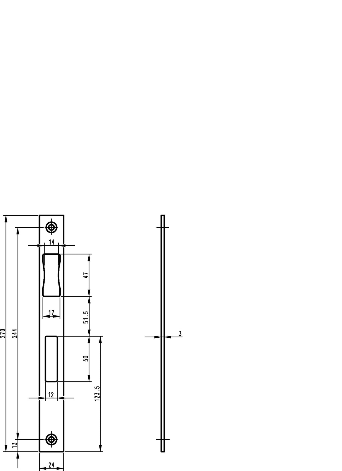 BKS Schließblech B 9000 Edelstahl 24 x 270 mm käntig DIN links/rechts flach