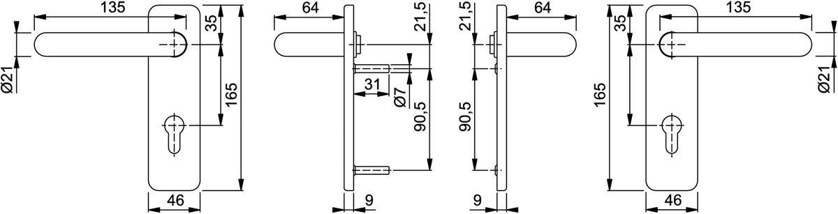 HOPPE Feuerschutzgarnitur Paris FS-K138/202K – PZ, DIN L/R, Türstärke 40-66 mm