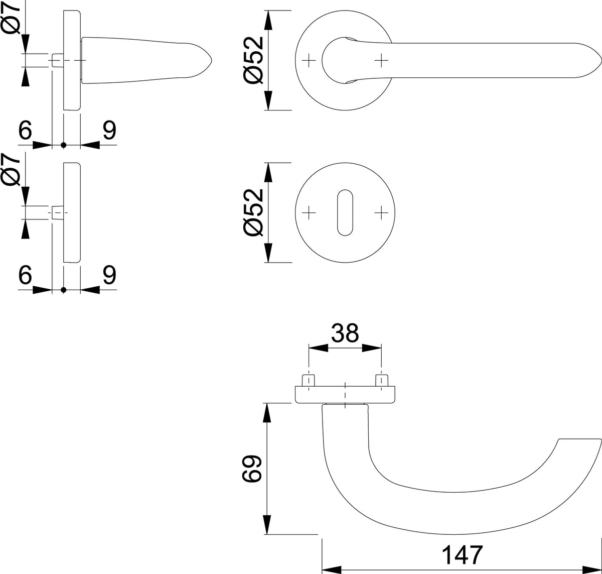 HOPPE Rosetten-Drückergarnitur Marseille 1138/42KV/42KVS Aluminium F1 U-Form DIN L/R
