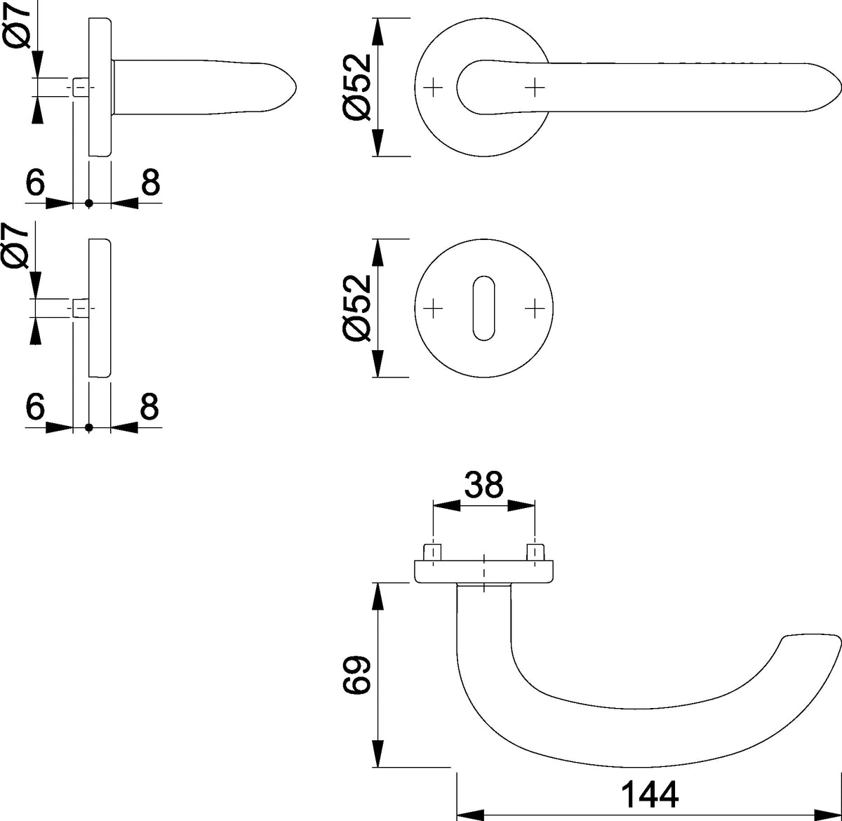 HOPPE Rosetten-Drückergarnitur Marseille 1138/42KV/42KVS Aluminium F1 U-Form DIN L/R