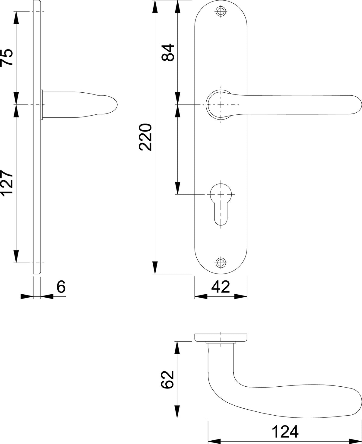 HOPPE Langschildgarnitur Cardiff E1850Z/302 Edelstahl matt DIN L/R 72 mm