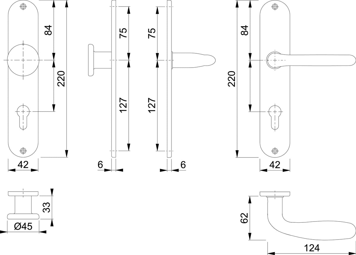 HOPPE Langschildgarnitur Cardiff E1850Z/302 Edelstahl matt DIN L/R 72 mm