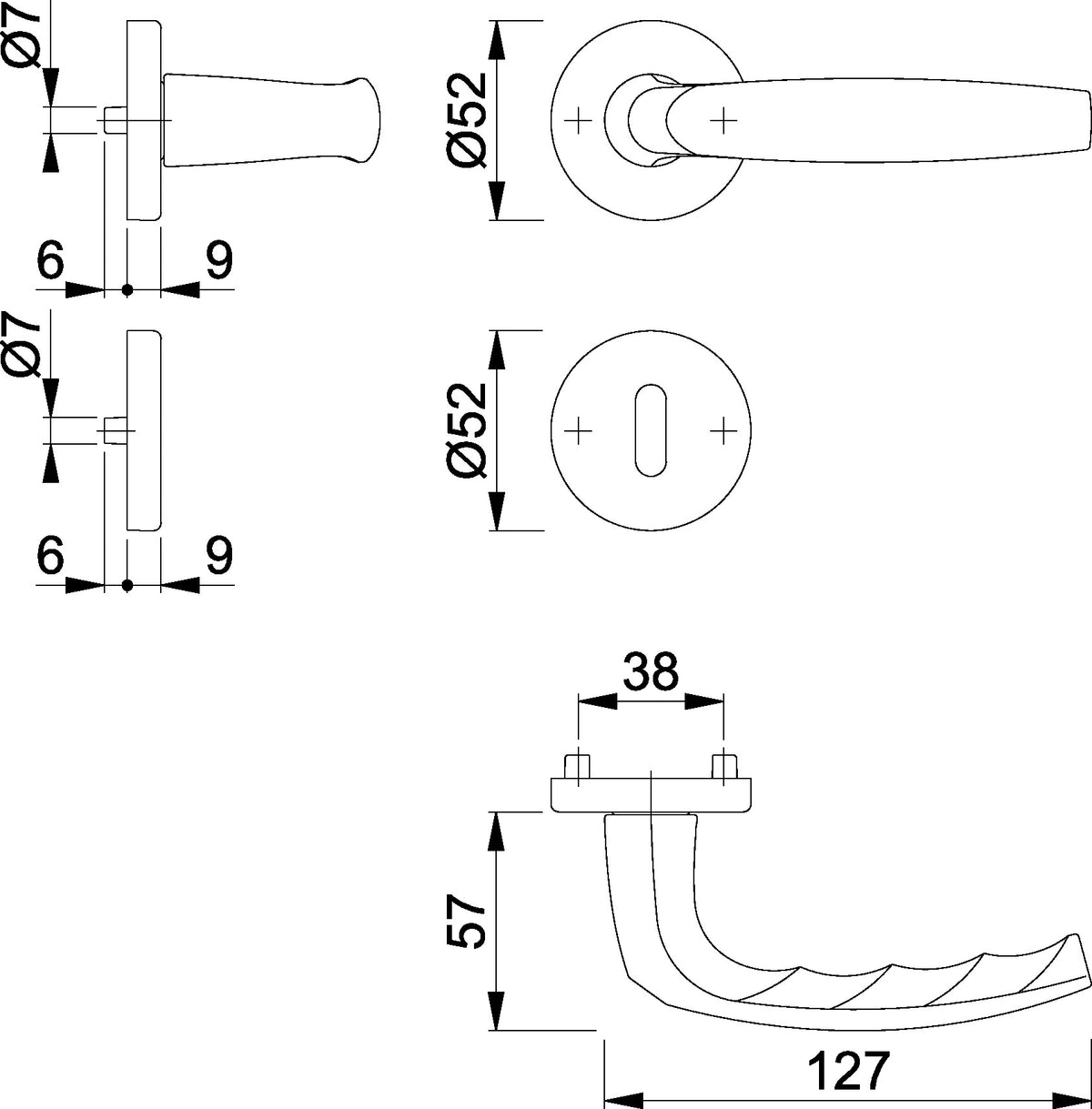 HOPPE Rosettengarnitur Atlanta 1530/42KV/42KVS Aluminium F1 rund DIN L/R – Drückergarnitur für Innentüren