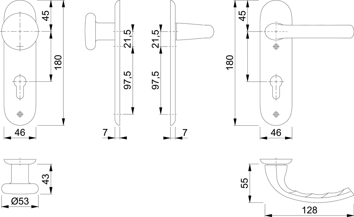 HOPPE Kurzschildgarnitur Tôkyô 1710/273KP Aluminium F1 – DIN EN 1906, für Innentüren