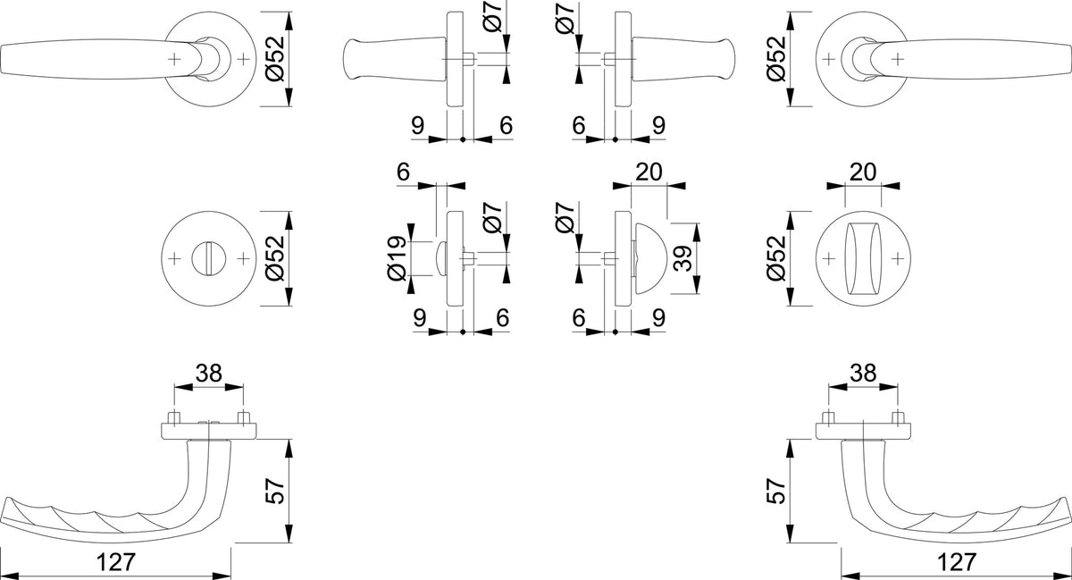 HOPPE Rosettengarnitur Atlanta 1530/42KV/42KVS Aluminium F1 rund DIN L/R – Drückergarnitur für Innentüren