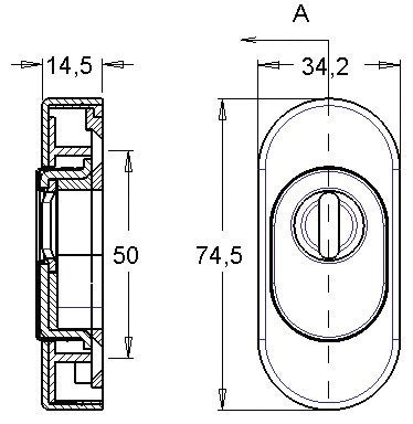 EDI Schlüsselrosette 0815/0000 – Aluminium F12, oval, PZ-Lochung mit Ziehschutz, Schildstärke 14,5 mm