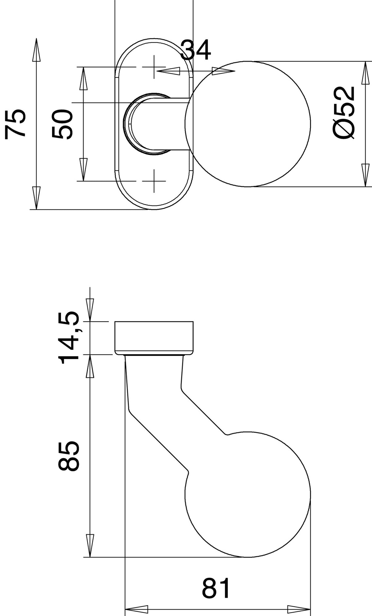 EDI Profiltür-Knopf 2033/4010 aus Aluminium, fest/drehbar, verdeckte Verschraubung
