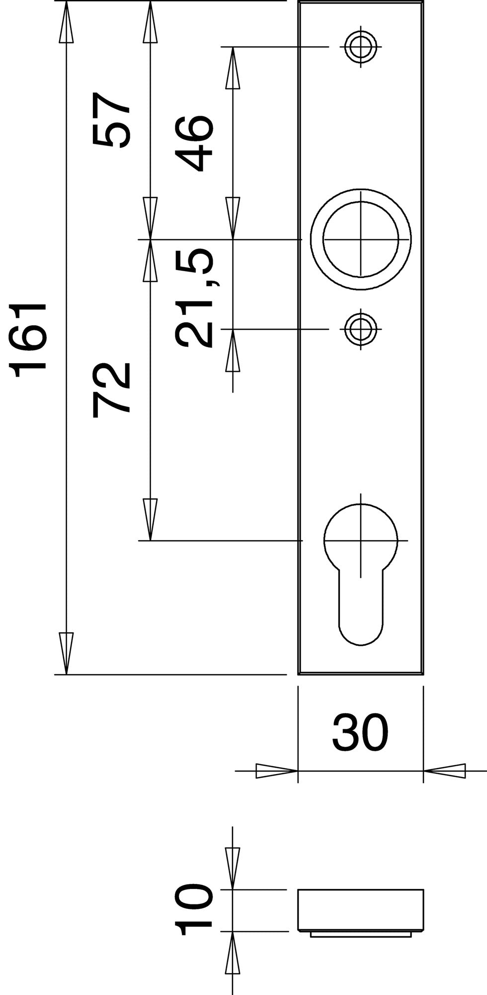 EDI Schlosskasten-Kurzschild 1317/7203 Innenschild Aluminium F1 naturfarbig, DIN links/rechts