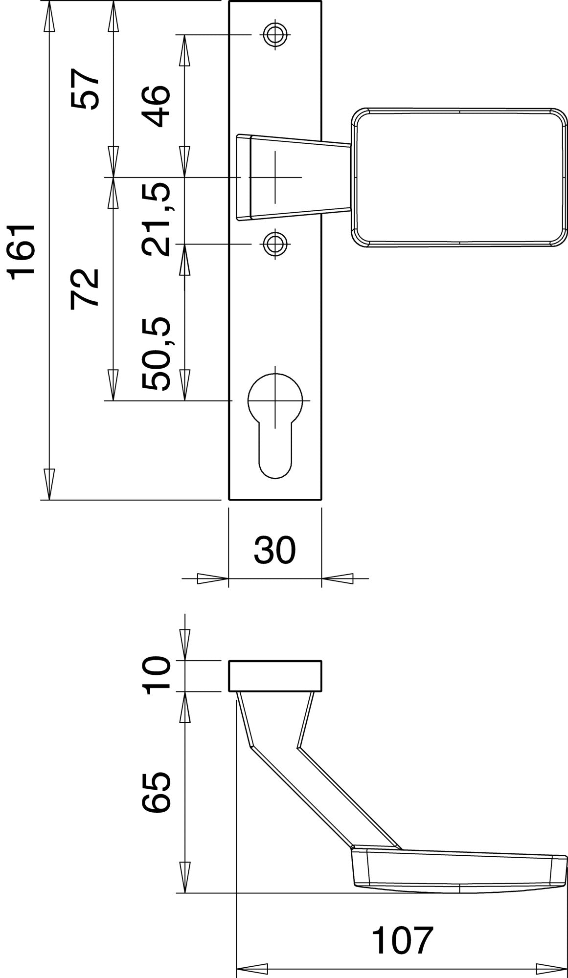 EDI Schlosskasten-Griff 1317/1020 Aluminium F1 gekröpft M12 Aufnahme